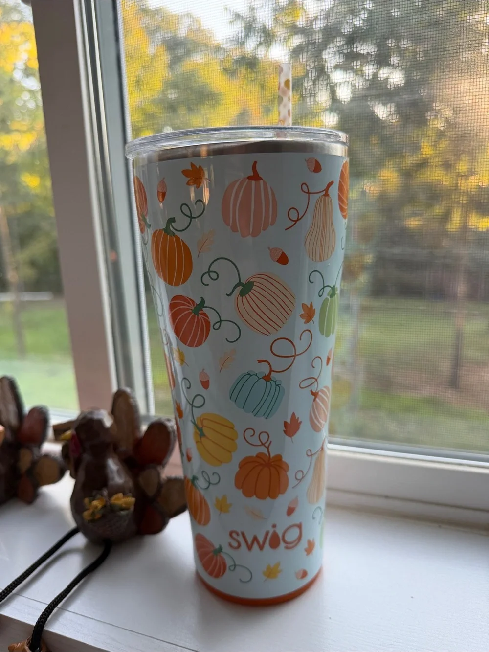 Autumn Pumpkin Stainless Steel Travel Tumbler - Orange & White